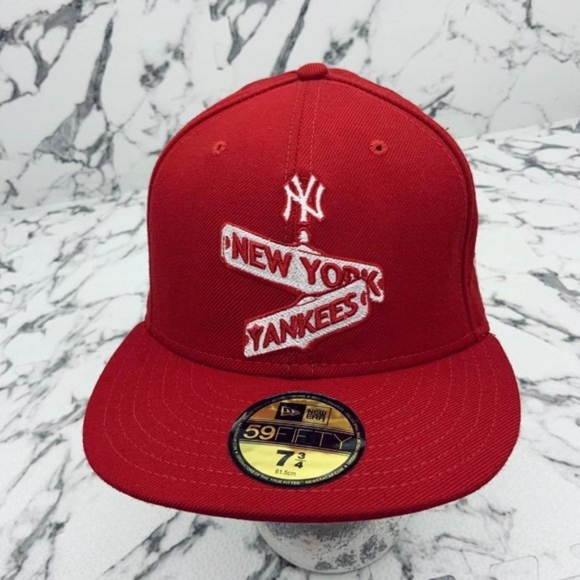 Men's New Era Cap Red | White Street Sign 59FIFTY NY Yankees Limited Edition NWT - Picture 3 of 5